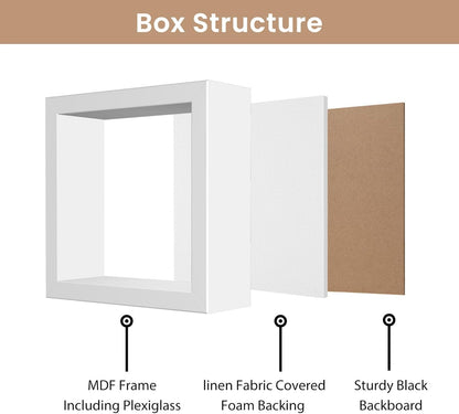 Califortree 8x8 Shadow Box Frame with Soft Linen Back - Push Pins Included, Memory Box Display Case for Flower, Tickets and 3D Items, Black