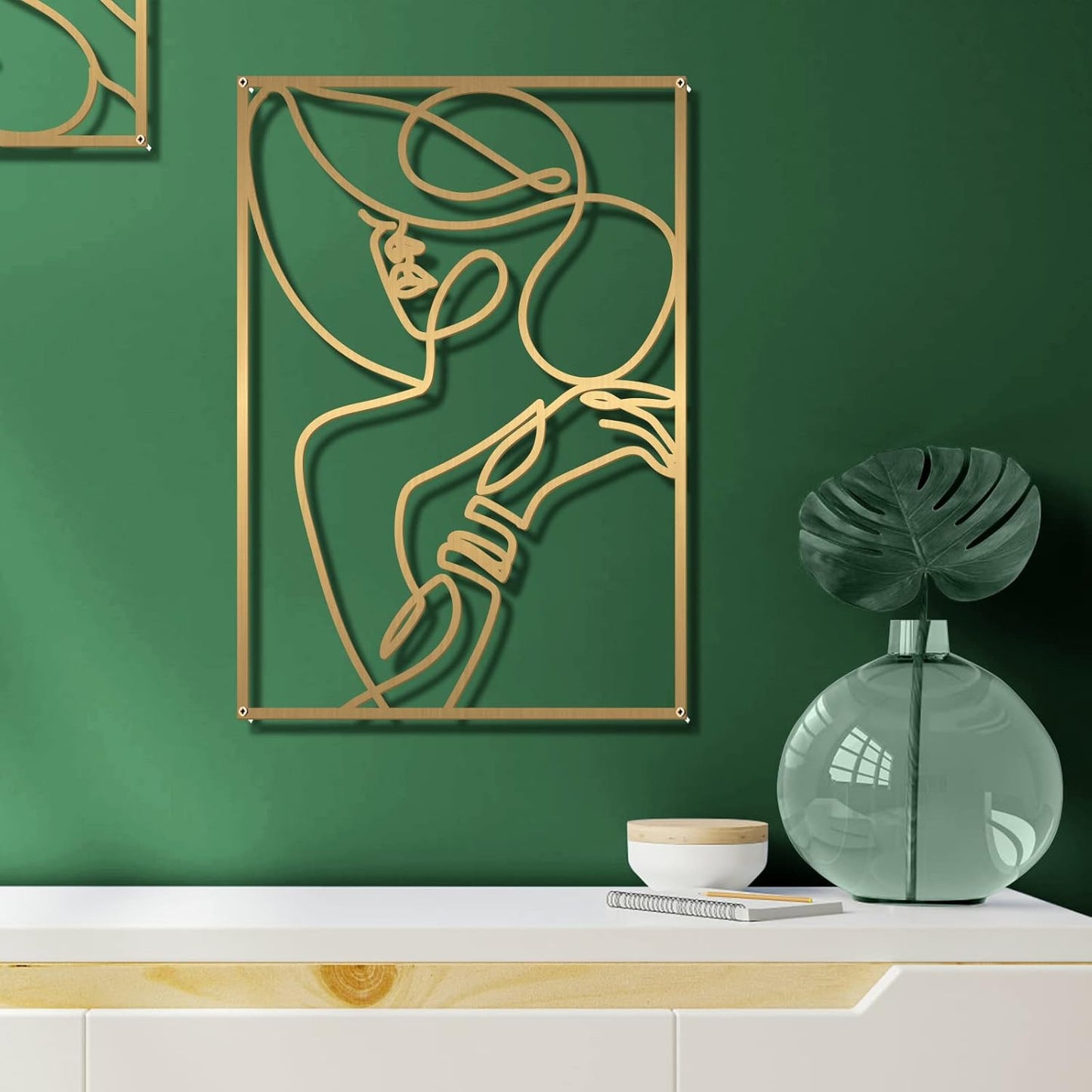 Glamativity 4 Pack Gold Wall Art Decor, Minimalist Single Line Real Metal Wall Art, Woman's Body Shape Abstract Wall Art (Gold Classic Style, 17 x 11.8'')