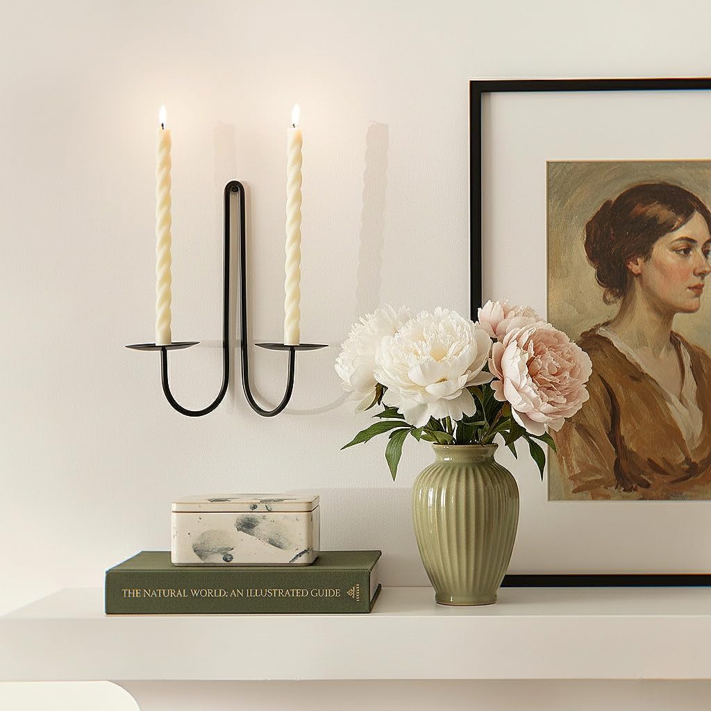 Metal Wall Candle Sconce Holder Set of 2 Wall Mount Candle Holders Modern Wall Candle Sconces Hanging for Living Room Farmhouse Fireplace Wedding 16.5"×5"×3" (Black)