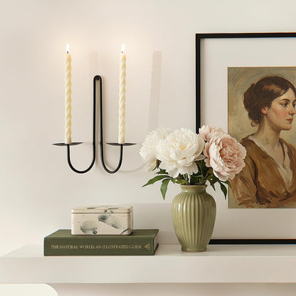 Metal Wall Candle Sconce Holder Set of 2 Wall Mount Candle Holders Modern Wall Candle Sconces Hanging for Living Room Farmhouse Fireplace Wedding 16.5"×5"×3" (Black)