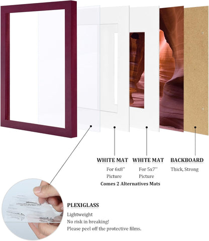 Egofine 12x16 Picture Frame Black, Covered by Plexiglass Made of Solid Wood, Display Pictures 9x12 and 11x14 with Mat or 12x16 Without Mat, for Wall Mounting Photo Frame - Colors A