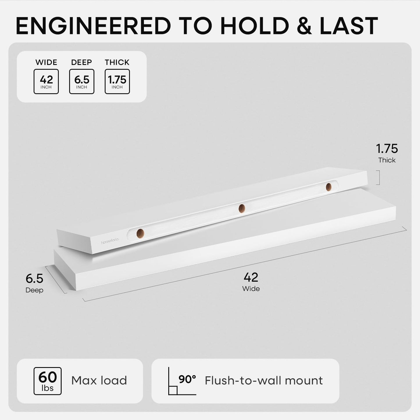 Homeforia 24 inch Natural Floating Shelf, High End Solid Real Wood 24inch Small Floating Shelves for Wall Mounted, Natural Wooden Floating Shelves, Heavy Duty Bracket, 24 X 6.5 X 1.75 in, Set of 2