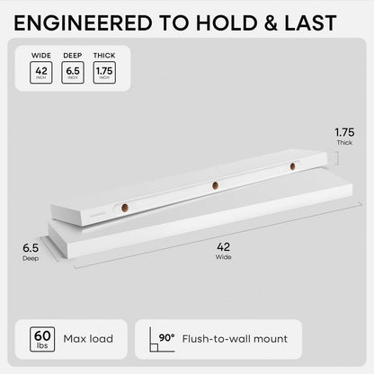 Homeforia 24 inch Natural Floating Shelf, High End Solid Real Wood 24inch Small Floating Shelves for Wall Mounted, Natural Wooden Floating Shelves, Heavy Duty Bracket, 24 X 6.5 X 1.75 in, Set of 2