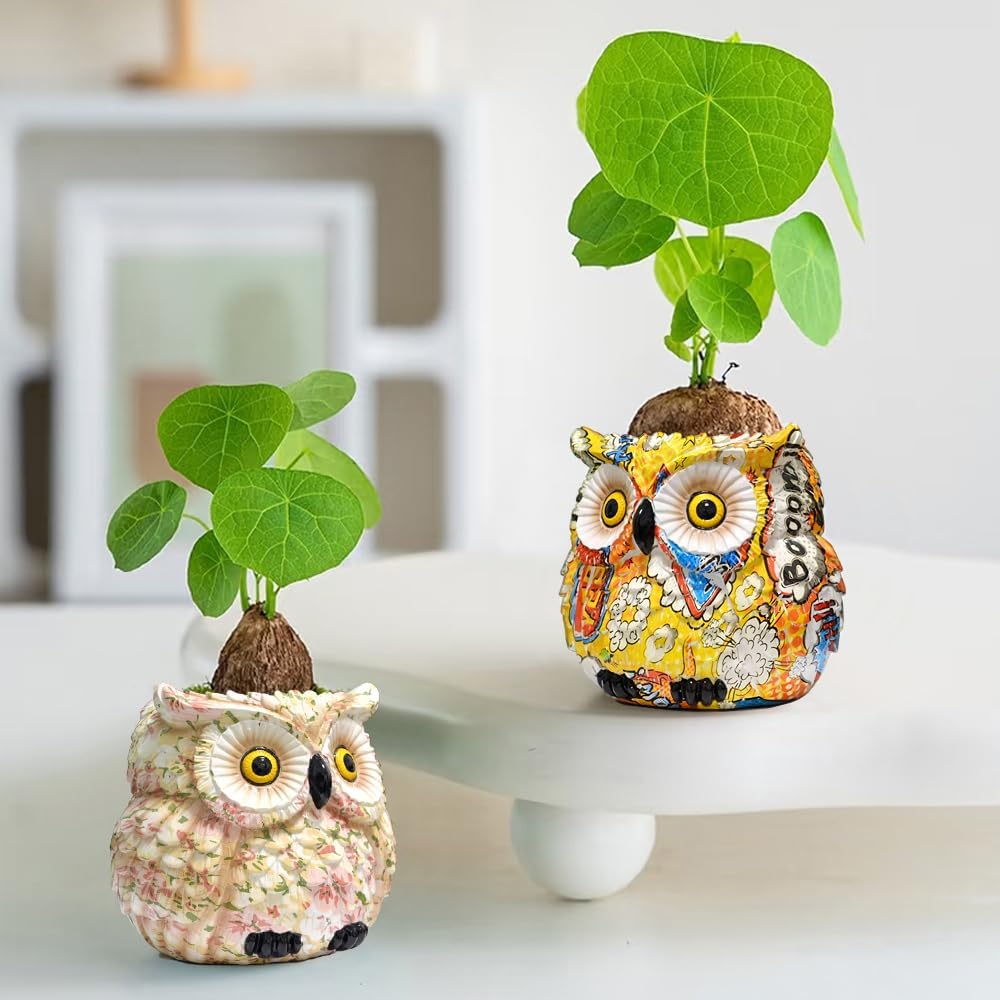 Owl Planter, Owl Succulent Pots, Funny Plant Pots Indoor/Outdoor, Decorative Garden Flower Pot, Cute Small Planters for office Home Decor, Unique Statue Figurine Gifts for Women Mother Teacher Red