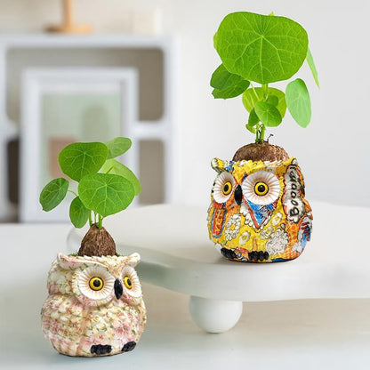Owl Planter, Owl Succulent Pots, Funny Plant Pots Indoor/Outdoor, Decorative Garden Flower Pot, Cute Small Planters for office Home Decor, Unique Statue Figurine Gifts for Women Mother Teacher Red