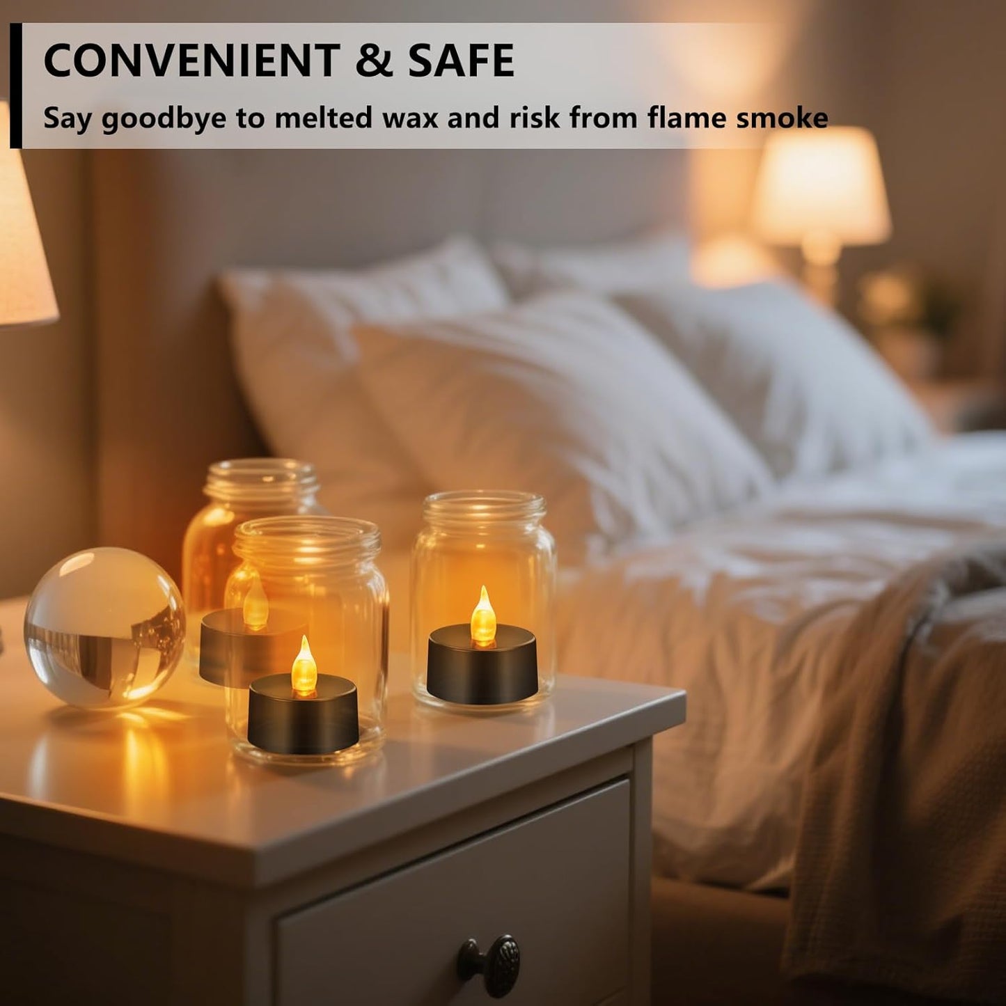 LED Tea Lights - 12 Pack Flameless Battery Operated Candles, 200+ Hours Flickering Warm White, Realistic Fake Tealights for Weddings, Home Decor, Parties, and Sweetest Day