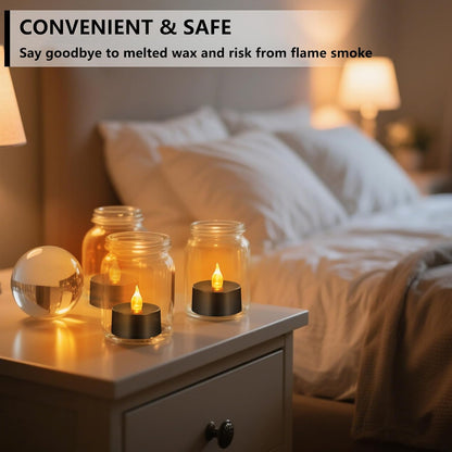 LED Tea Lights - 12 Pack Flameless Battery Operated Candles, 200+ Hours Flickering Warm White, Realistic Fake Tealights for Weddings, Home Decor, Parties, and Sweetest Day
