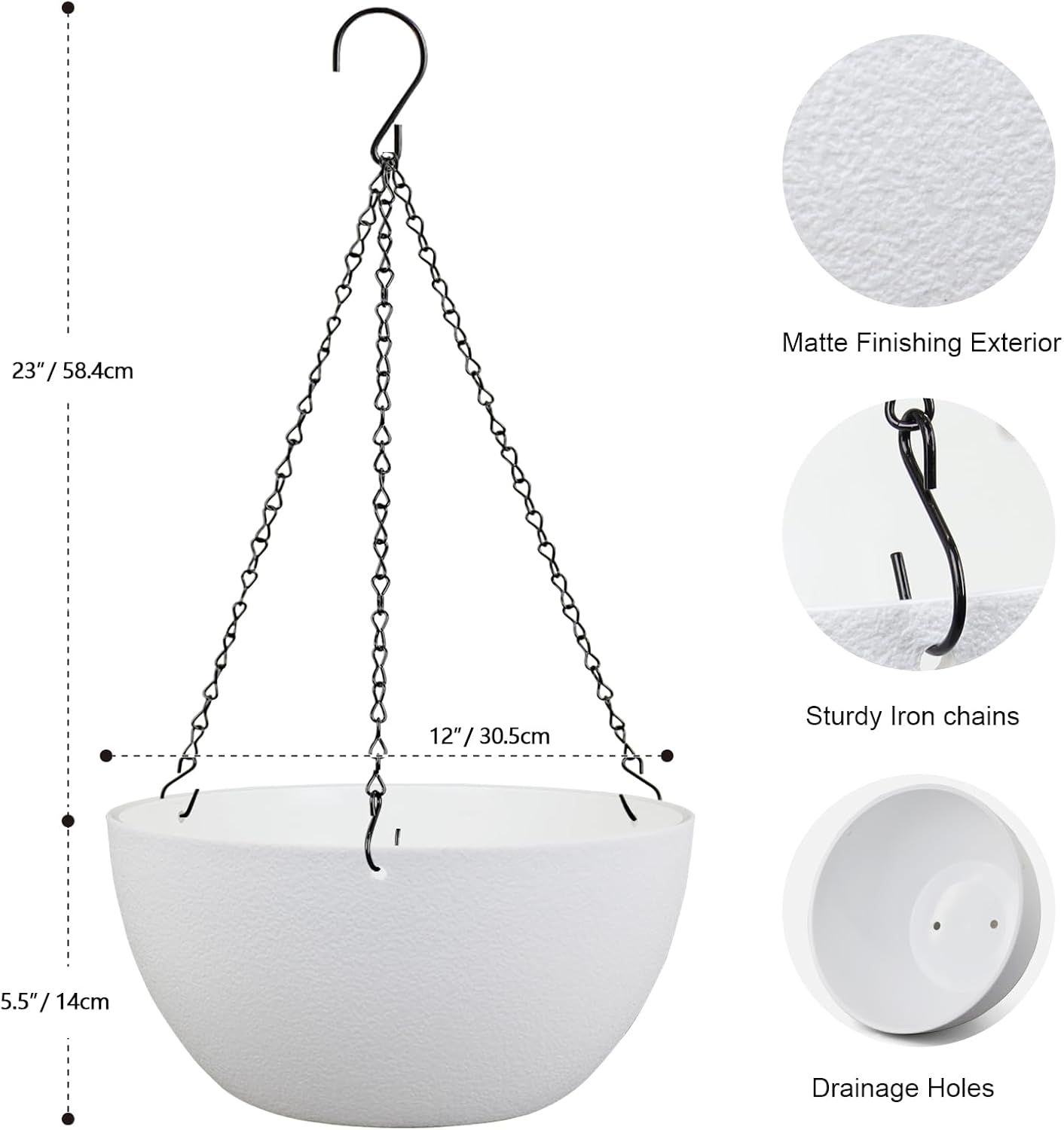 Meowell 10 inch Hanging Planters for Indoor Outdoor Plants, 2 Pack Hanging Flower Pots with Drainage Holes and Chain for Garden Porch, Plastic Hanging Baskets for House Plants, Speckled Grey