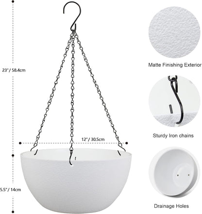Meowell 10 inch Hanging Planters for Indoor Outdoor Plants, 2 Pack Hanging Flower Pots with Drainage Holes and Chain for Garden Porch, Plastic Hanging Baskets for House Plants, Speckled Grey