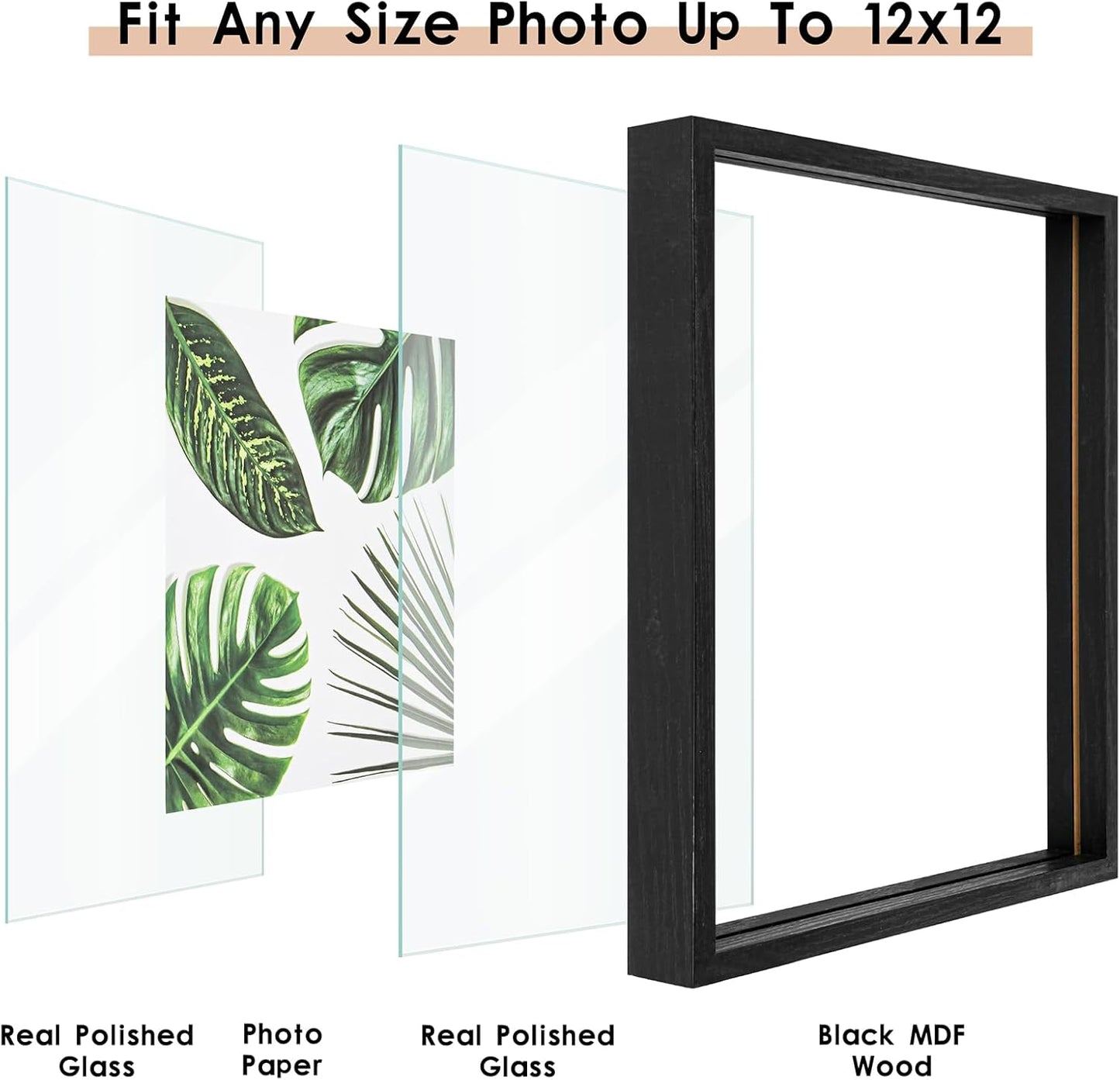MUYE 11x14 Floating Frame Set of 2,Double Glass Rustic Frame,Display Any Size Photo up to 11x14,Wall Mount or Tabletop Standing,Natural