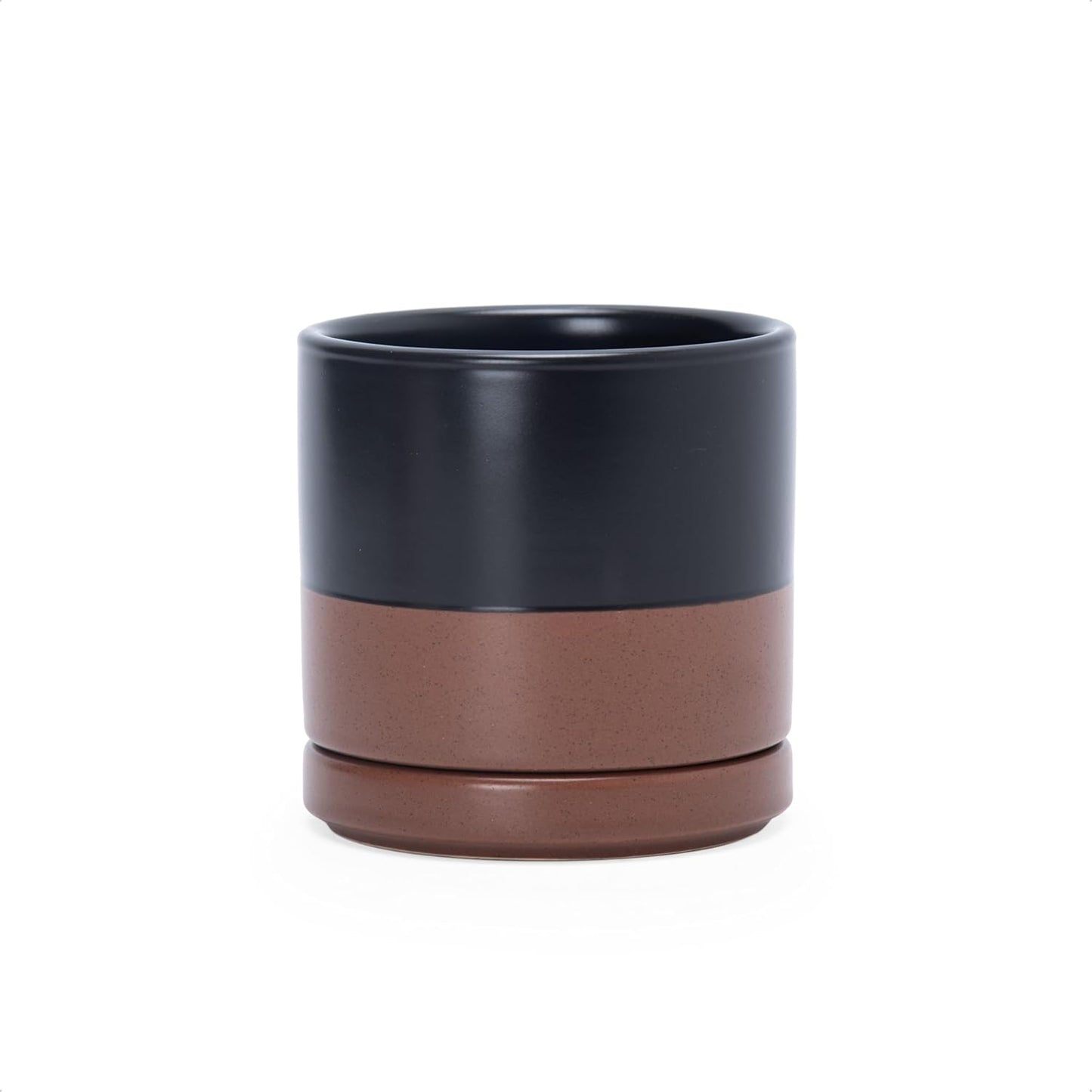 D'vine Dev 6.5 Inch Ceramic Planter Pot with Drainage Hole and Saucer, Indoor Cylinder Round Planter Pot, Olive, 94-O-C-J