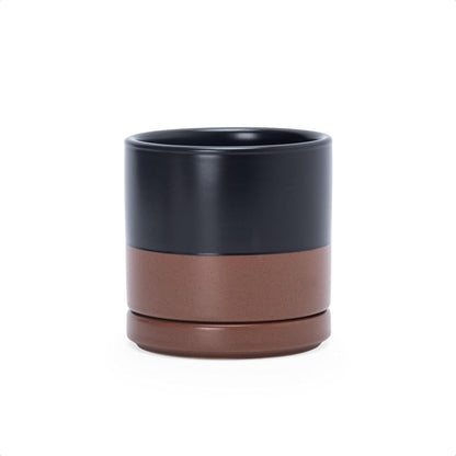 D'vine Dev 6.5 Inch Ceramic Planter Pot with Drainage Hole and Saucer, Indoor Cylinder Round Planter Pot, Olive, 94-O-C-J
