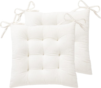 HLOVME Corduroy Chair Cushion with Ties Ultra Soft Warm Floor Cushion for Kids Reading Nook Comfortable Square Seat Cushion for Adult 15.7”x15.7”, White