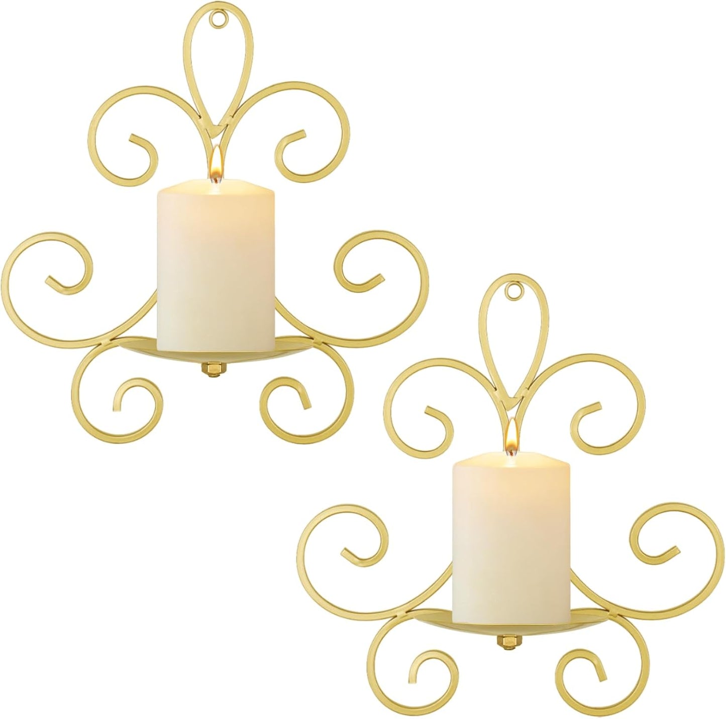 Wall Candle Sconces Set of 2, Double Scroll Pattern Candle Sconces, Metal Wall Candle Holder for Home Decor, Living Room, Dining Room, Bedroom, Black, Gifts for Men Women Mom or Dad