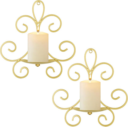 Wall Candle Sconces Set of 2, Double Scroll Pattern Candle Sconces, Metal Wall Candle Holder for Home Decor, Living Room, Dining Room, Bedroom, Black, Gifts for Men Women Mom or Dad
