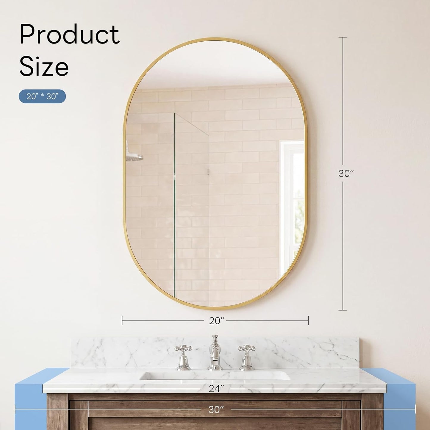 Sweetcrispy 20"x30" Arched Gold Bathroom Mirrors for Wall, Bathroom Mirrors for Over Sink, Metal Framed with HD Shatter-Proof Glass for Entryway, Living Room, Bedroom