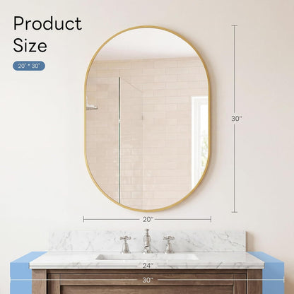 Sweetcrispy 20"x30" Arched Gold Bathroom Mirrors for Wall, Bathroom Mirrors for Over Sink, Metal Framed with HD Shatter-Proof Glass for Entryway, Living Room, Bedroom