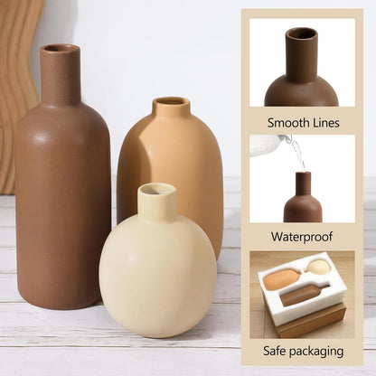 Modern Ceramic Vase Set of 5, Vases Home Decor Rustic Farmhouse Decorative Vase Pottery Vases for Bouquet Pampas Grass Dried Fresh Flowers, Table Living Room Kitchen Bedroom