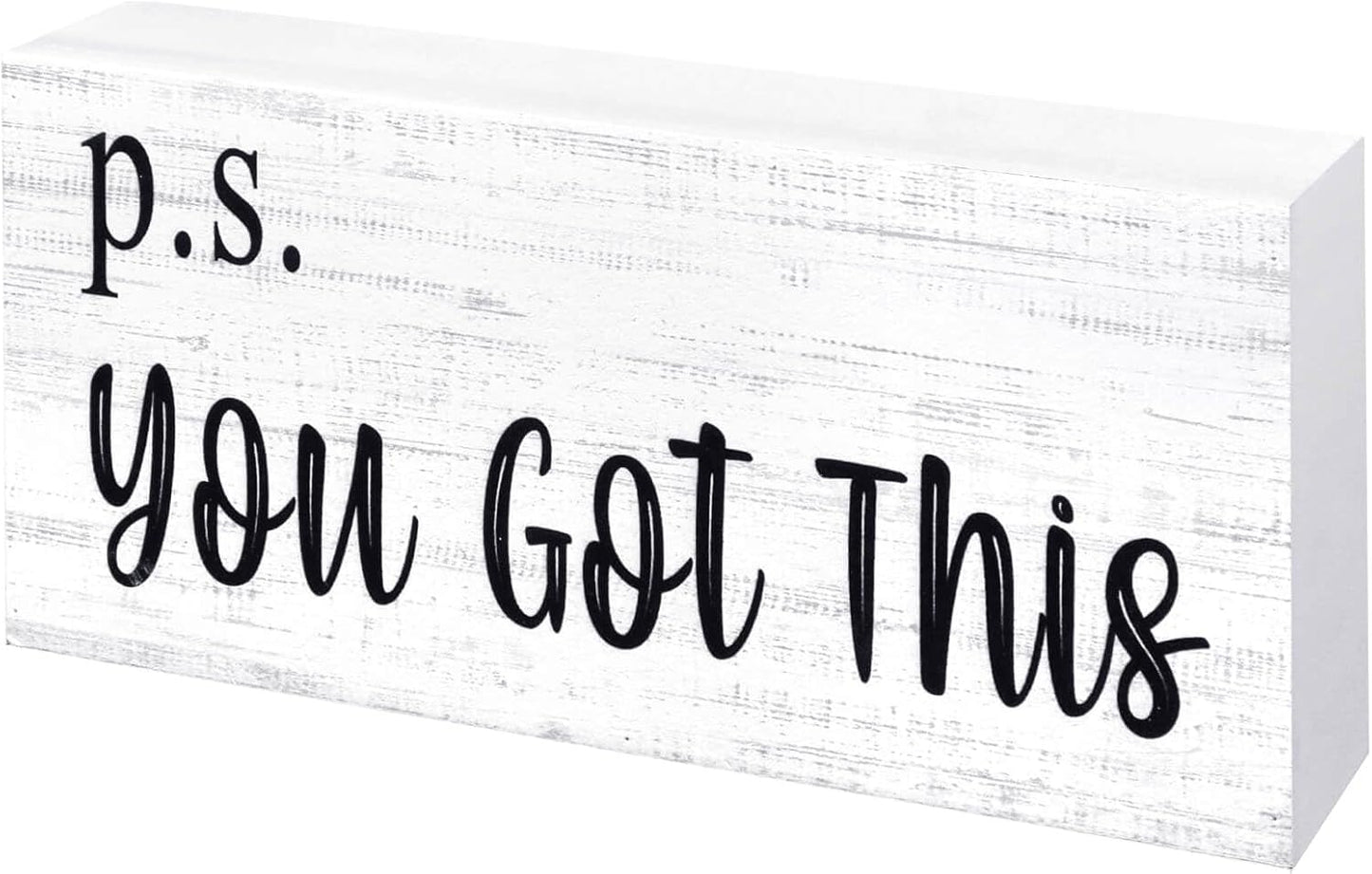 Esur Motivational Home Office Desk Black Decor - Farmhouse Wooden Box Sign Gift for Women - P.S. You Got This