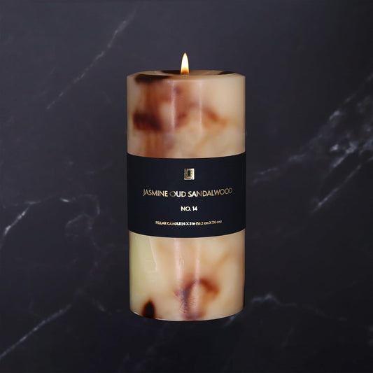 Lulu Candles - Jasmine, Oud & Sandalwood (3x6 Pillar Candle) - Highly Scented Premium Candles in Gifable Box for Home and Office - 100% Cotton Wick - Slow Burning & Long Lasting