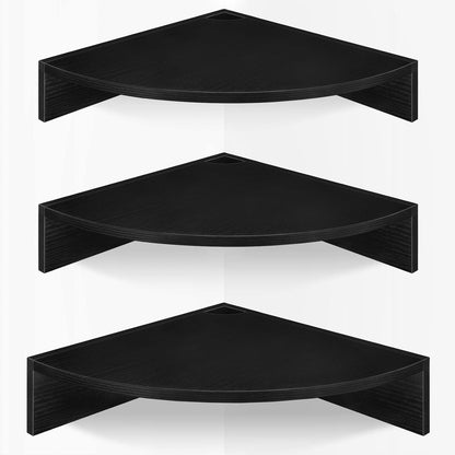 Homode Corner Shelf Wall Mount, Set of 3 Floating Corner Shelves with Cord Hole, 3 Tier Wood Wall Display Shelf, Storage for Bathroom Living Room Kitchen Bedroom, Rustic Brown and Black