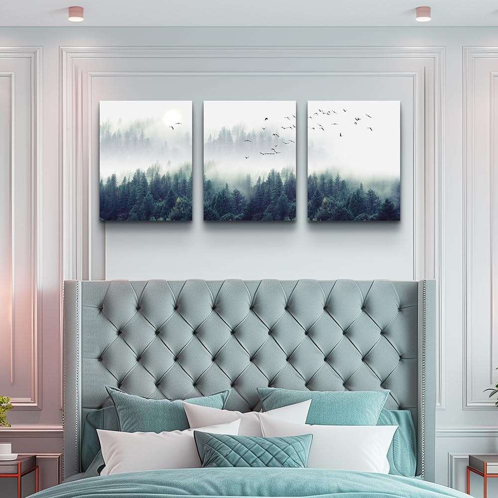 MHARTK66 Wall Art for Living Room Modern Wall Decor for Bedroom Office Decor Abstract Mountain Forest Landscapes Ink Painting 3 Piece Framed Canvas Art Prints Ready to Hang Wall Pictures Home Decor