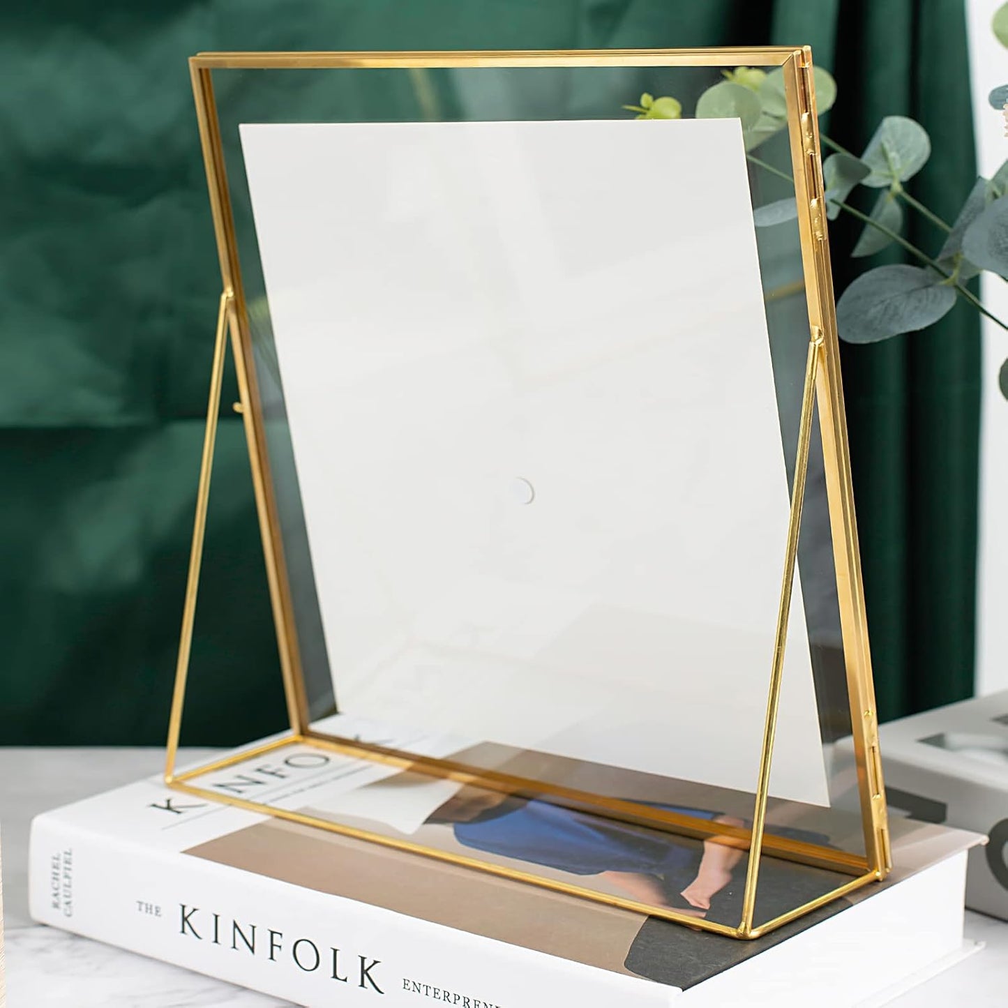Gold Floating Picture Frame Set of 2, 10"x12" Glass Pressed Flower Picture Frames, Tabletop Standing Glass Floating Frame for 8x10 Photo Display
