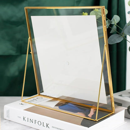 Gold Floating Picture Frame Set of 2, 10"x12" Glass Pressed Flower Picture Frames, Tabletop Standing Glass Floating Frame for 8x10 Photo Display