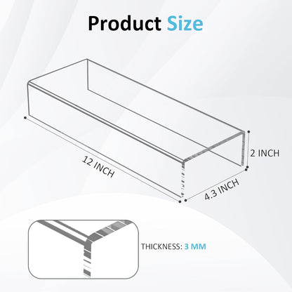 Sezanrpt Acrylic Shelf Riser 12x4.7x3 pack of 2, Desktop Rectangular Acrylic Tray Pedestal Stand for Funko Pop Figure, Bags, 12x4.7x3 Inch