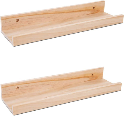 AZSKY Floating Shelves Wall Mounted Set of 2 Natural Wood Picture Shelves Wall Shelves for Bedroom Bathroom Living Room Kitchen Laundry Room Storage & Decoration 24 Inch