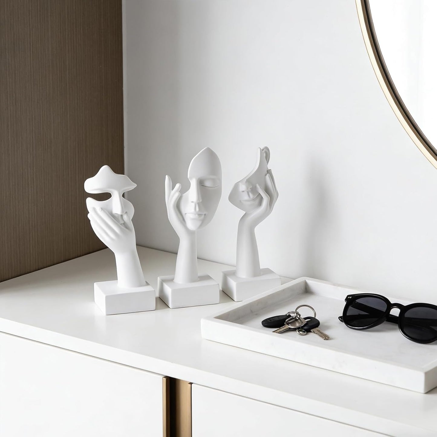 3 Pcs Thinker Small Statue Set - Black Gold Home Decor Abstract Art Figurines for Shelves, Living Room Coffee Table, Office Desktop (3 Pcs Gold, 6")
