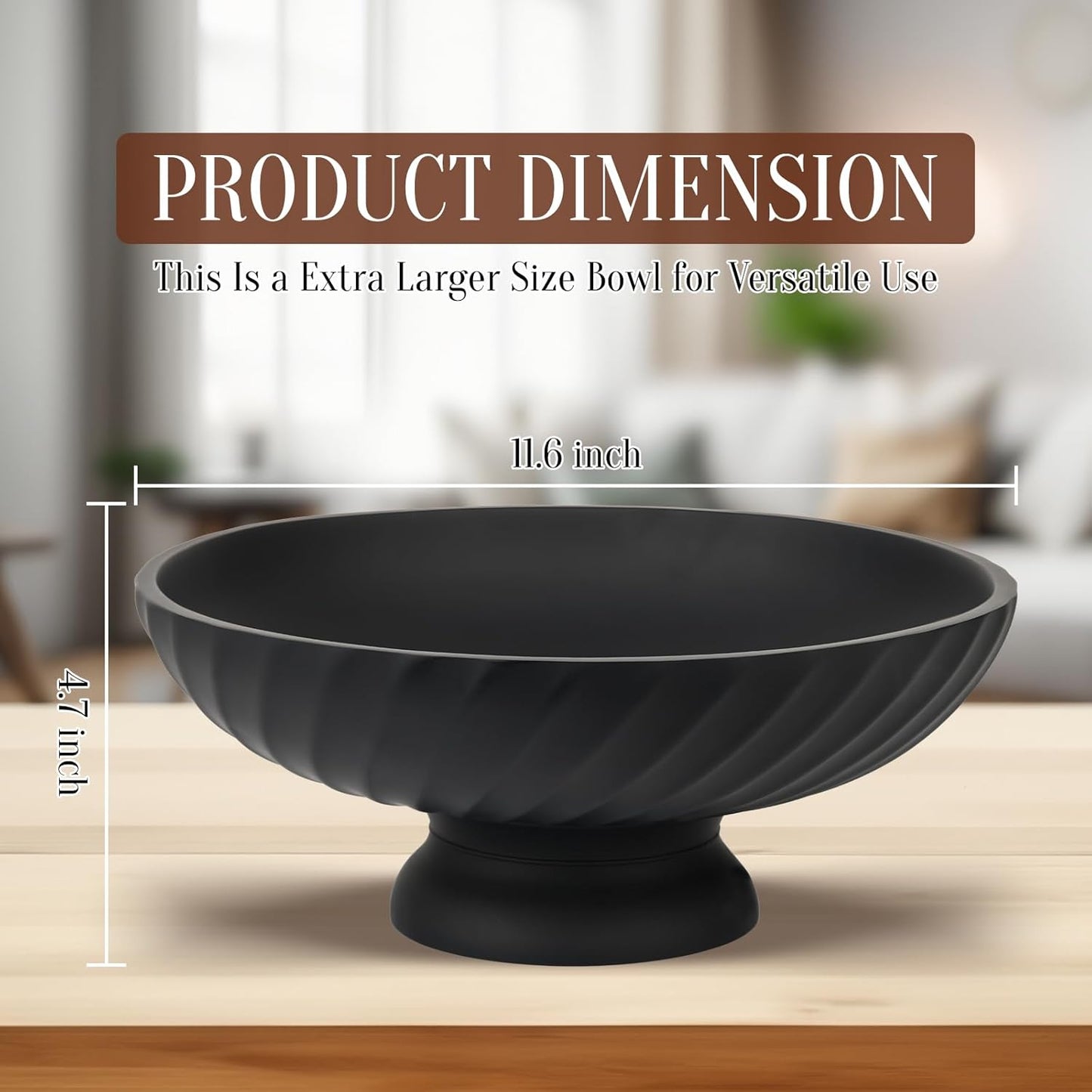 Deobath Large Resin Pedestal Decorative Bowl - Modern Handicraft Bowls for Home Decor - Fruit Bowl for Kitchen Counter - Key Bowl for Entryway Table,Artificial Stone Beige
