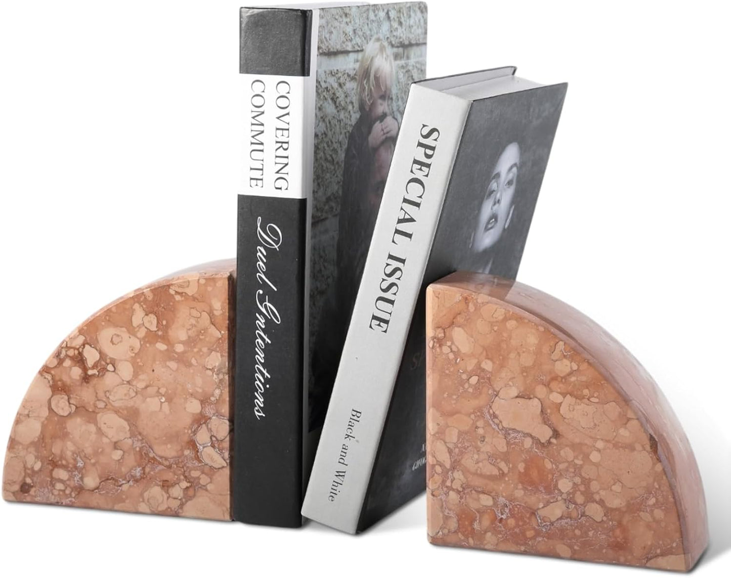 Karibiber Travertine Bookends for Heavy Books, Marble Decorative Bookends for Shelves, Heavy-Duty Stone Book Ends for Hardback Book & Cookbooks, Unique Book Stopper & Holder, Travertino Italy