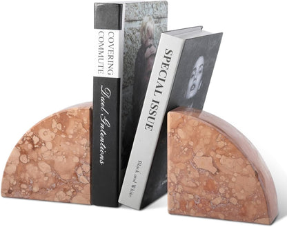 Karibiber Travertine Bookends for Heavy Books, Marble Decorative Bookends for Shelves, Heavy-Duty Stone Book Ends for Hardback Book & Cookbooks, Unique Book Stopper & Holder, Travertino Italy