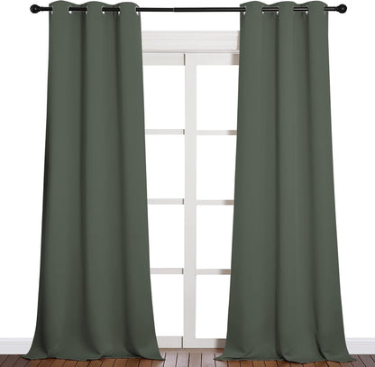 NICETOWN Halloween Pitch Black Solid Thermal Insulated Grommet Blackout Curtains/Drapes for Bedroom Window (2 Panels, 42 inches Wide by 63 inches Long, Black) - Colors C
