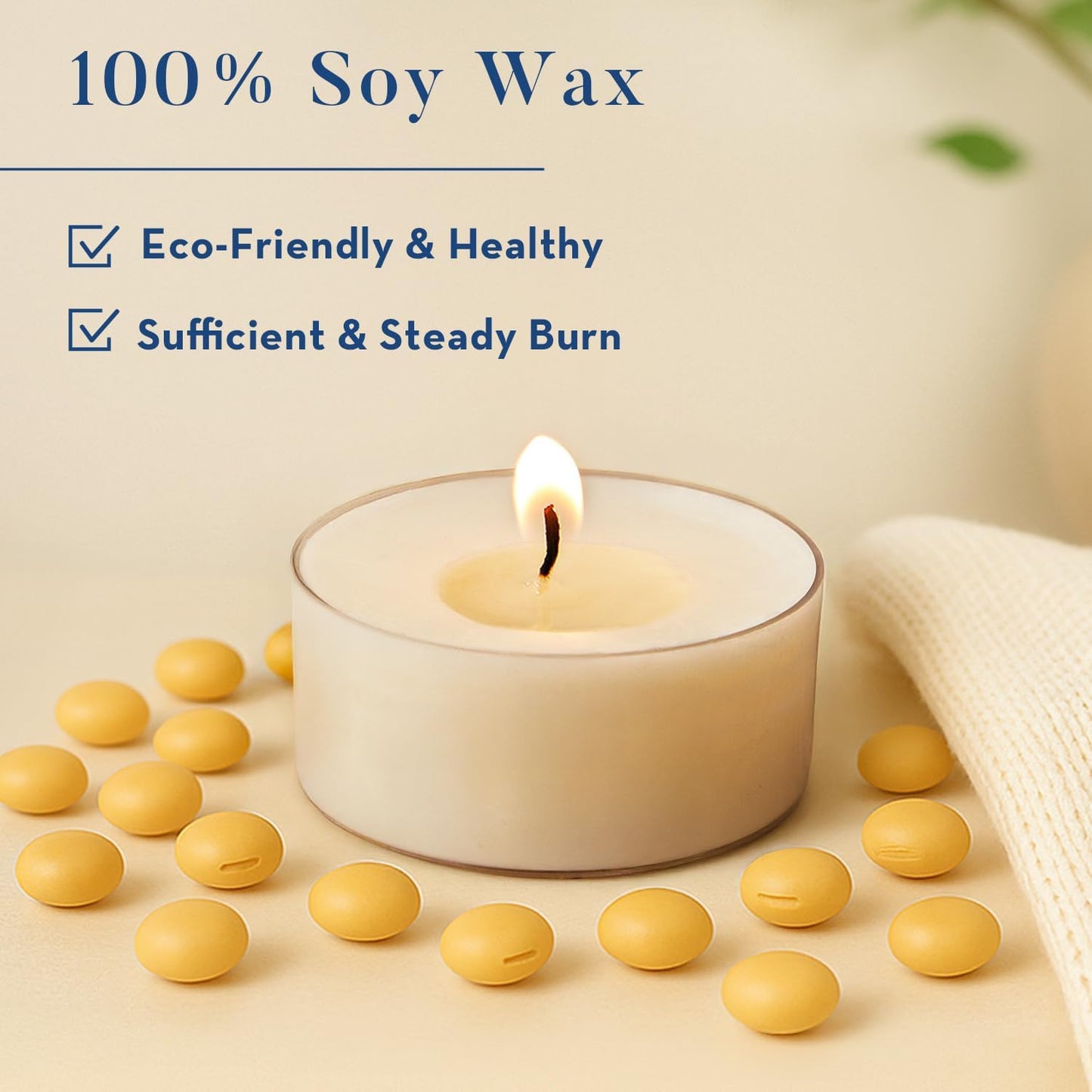 Crenovo Tea Lights Candles 100 Pack, Natural Soy Wax Tealights Candles Bulk 6 Hours Non-Toxic, Long Burning, Unscented Small Votive Cup Candles for Wedding, Party, Dinner, Emergency