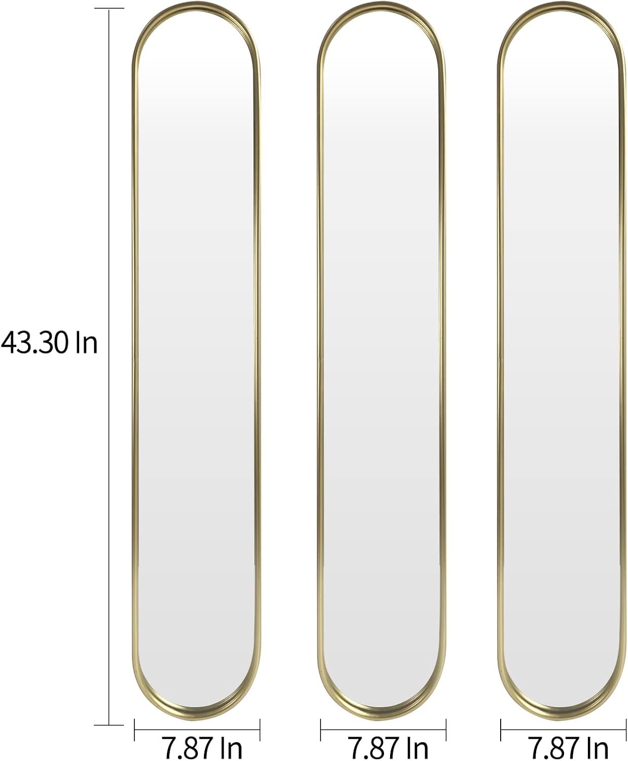 OUSHUAI Gold Tall Mirror,Narrow Capsule Long Mirrors with Metal Frame for Entryway,Hallway,Living Room 44"X8" (3pcs)