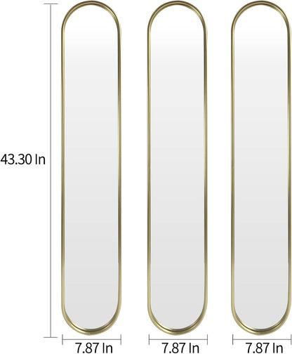 OUSHUAI Gold Tall Mirror,Narrow Capsule Long Mirrors with Metal Frame for Entryway,Hallway,Living Room 44"X8" (3pcs)