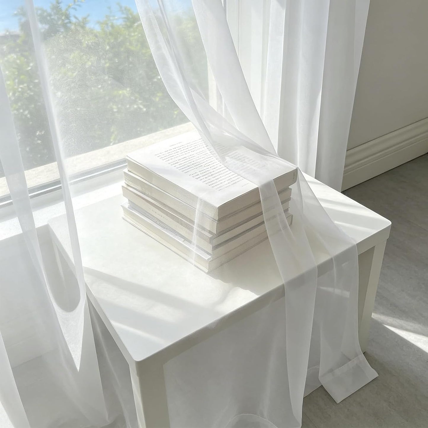 Showgeous 1 Panel White Window Scarf Valance Sheer Curtain Scarf 55" x 216" Extra Long Topper Window Treatment Swag Curtain Drapes for Wedding Canopy Bed Curtains Scarves for Party Ceremony Home Decor