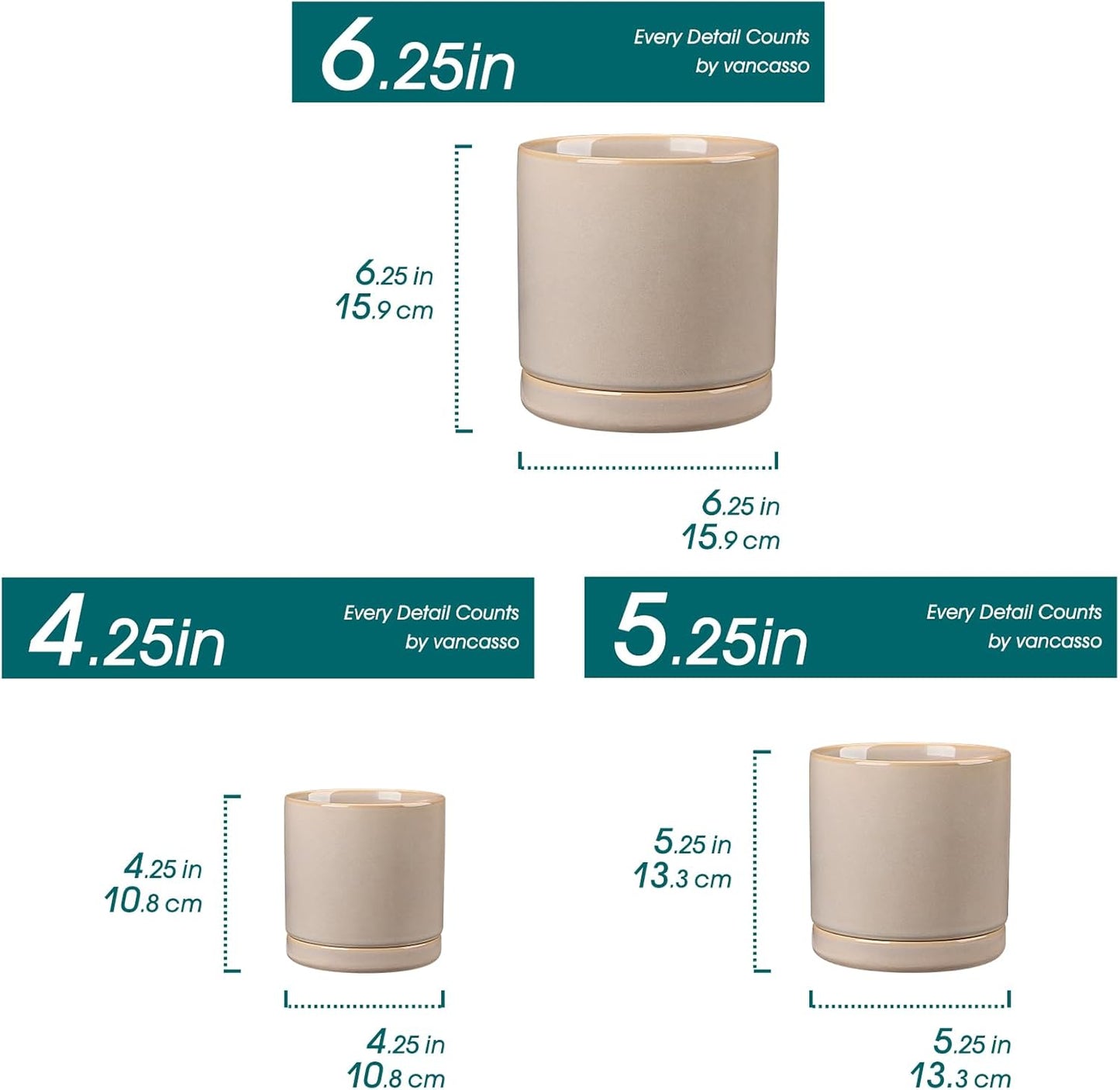 vancasso Ceramic Plant Pots, 3 Piece Planters for Indoor Plants, 4.25+5.25+6.25 Inch Flower Pots with Drainage, Plant Pots Indoor for Succulent, Pothos, Snake Plant and Money Tree, Etc (White)