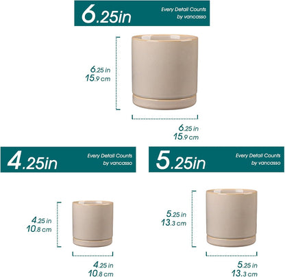 vancasso Ceramic Plant Pots, 3 Piece Planters for Indoor Plants, 4.25+5.25+6.25 Inch Flower Pots with Drainage, Plant Pots Indoor for Succulent, Pothos, Snake Plant and Money Tree, Etc (White)