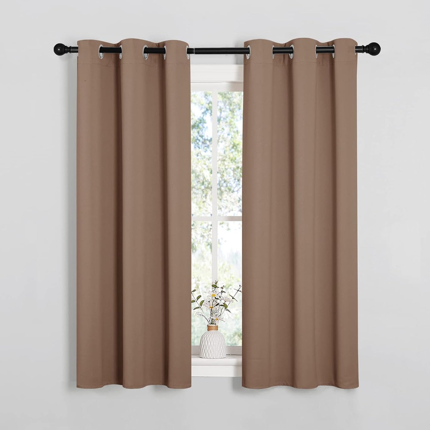 NICETOWN Halloween Pitch Black Solid Thermal Insulated Grommet Blackout Curtains/Drapes for Bedroom Window (2 Panels, 42 inches Wide by 63 inches Long, Black) - Colors D
