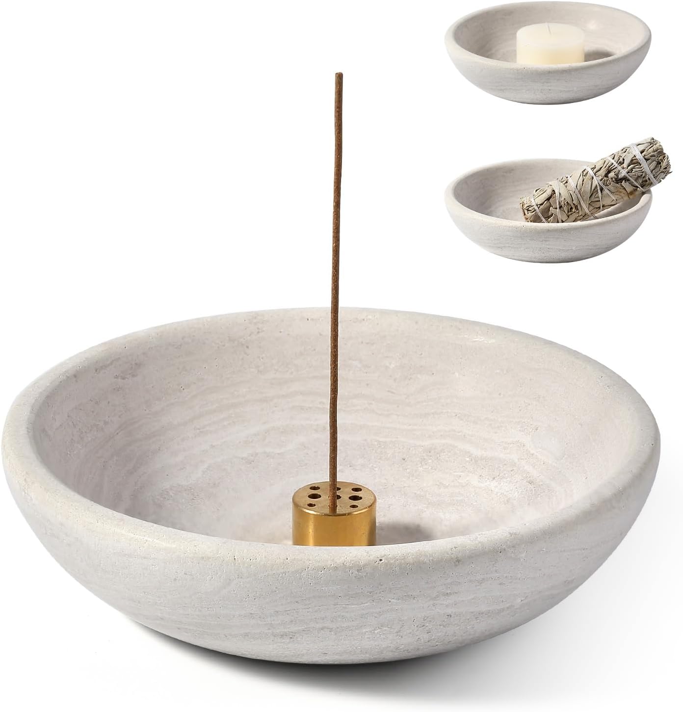 Koville Natural Marble Incense Holder, Incense Holder for Sticks with 9 Holes, Handmade Incense Burner Ash Catcher for Meditation Yoga SPA, Balsam Fir/Palo Santo/Sage/Cone (Green)