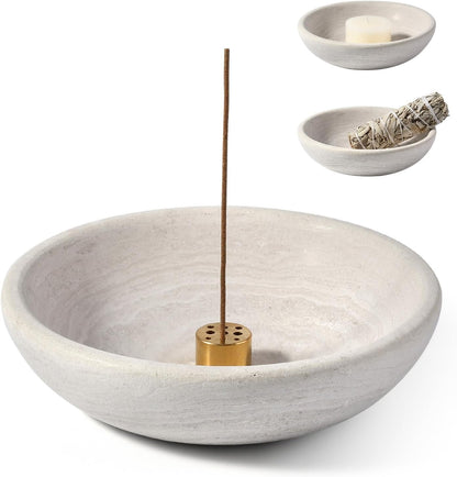 Koville Natural Marble Incense Holder, Incense Holder for Sticks with 9 Holes, Handmade Incense Burner Ash Catcher for Meditation Yoga SPA, Balsam Fir/Palo Santo/Sage/Cone (Green)