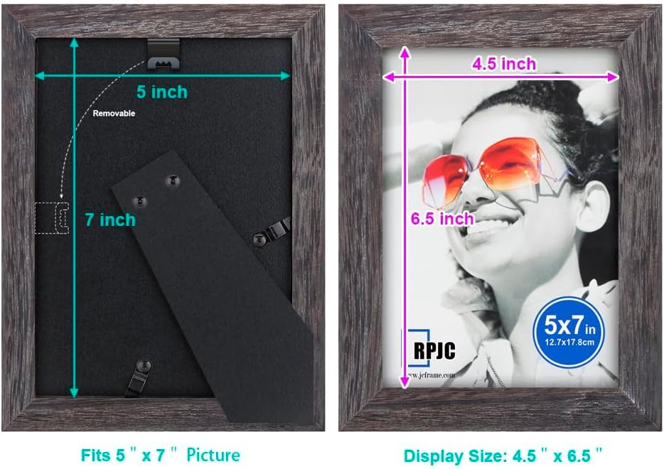 RPJC 5x7 Picture Frames Made of Solid Wood High Definition Glass for Table Top Display and Wall Mounting Photo Frame Black
