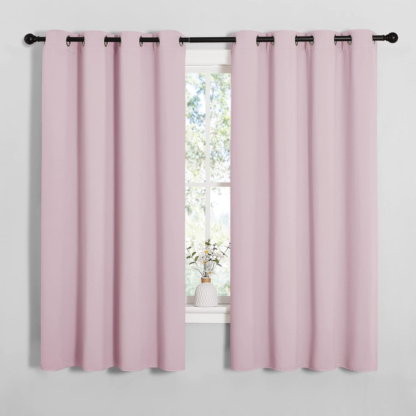NICETOWN Halloween Pitch Black Solid Thermal Insulated Grommet Blackout Curtains/Drapes for Bedroom Window (2 Panels, 42 inches Wide by 63 inches Long, Black) - Colors B