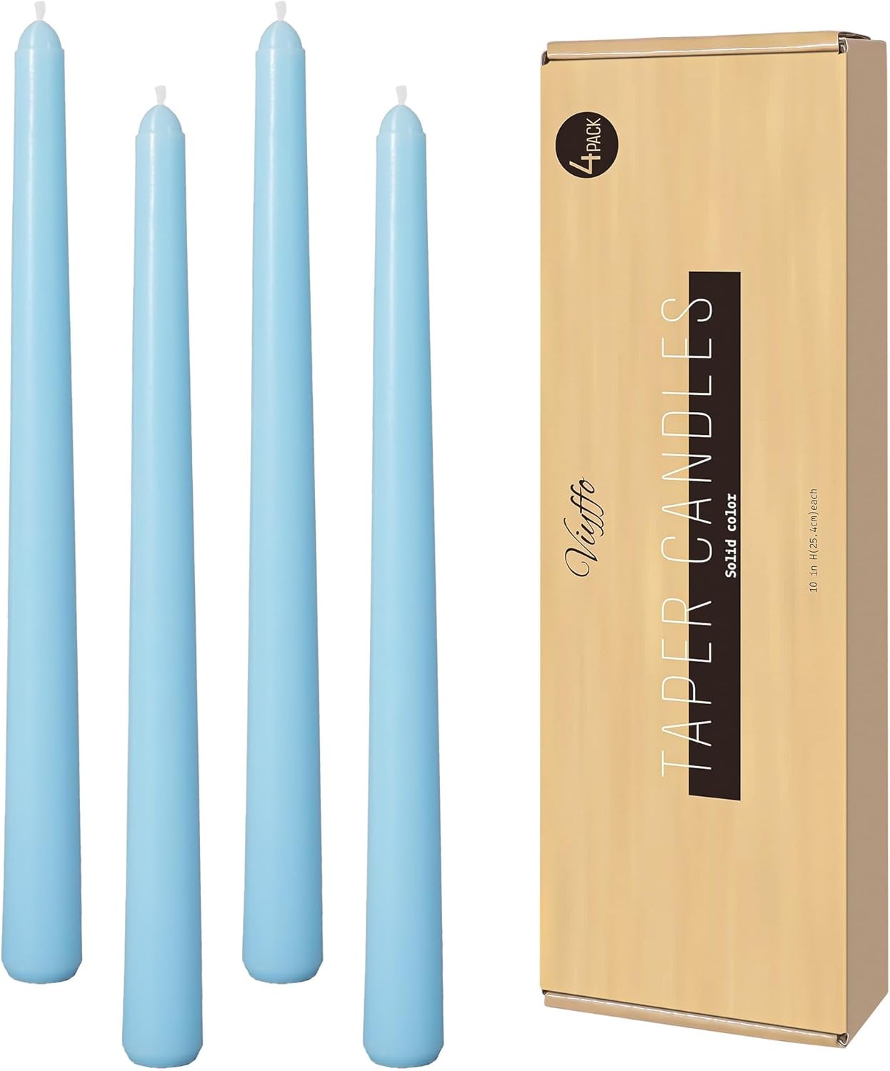 Viyffo Taper Candles, 10 Inch, 4 Pack, Olive Glow – Unscented, Dripless & Smokeless Design, Up to 8 Hour Burn – Long Tall Taper Candlesticks for Wedding, Dinner & Home Decor