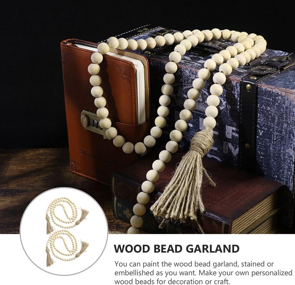 IMIKEYA Wooden Beads Garland: Farmhouse Wood Bead Garland with Tassels Boho Wall Hanging for Home Decor Tiered Tray Rustic Wood Prayer for Coffee Table Decor
