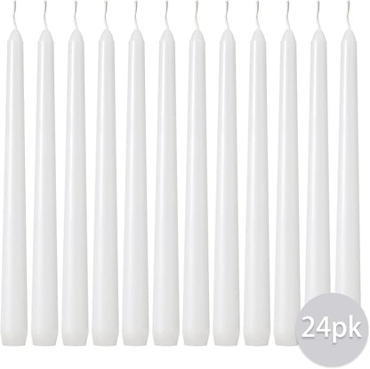 Kedtui Taper Candles 10 inch (H) Dripless, Set of 24 White Unscented and Smokeless Taper Candles Long Burning, Paraffin Wax with Cotton Wicks for Burning 8 Hours Time