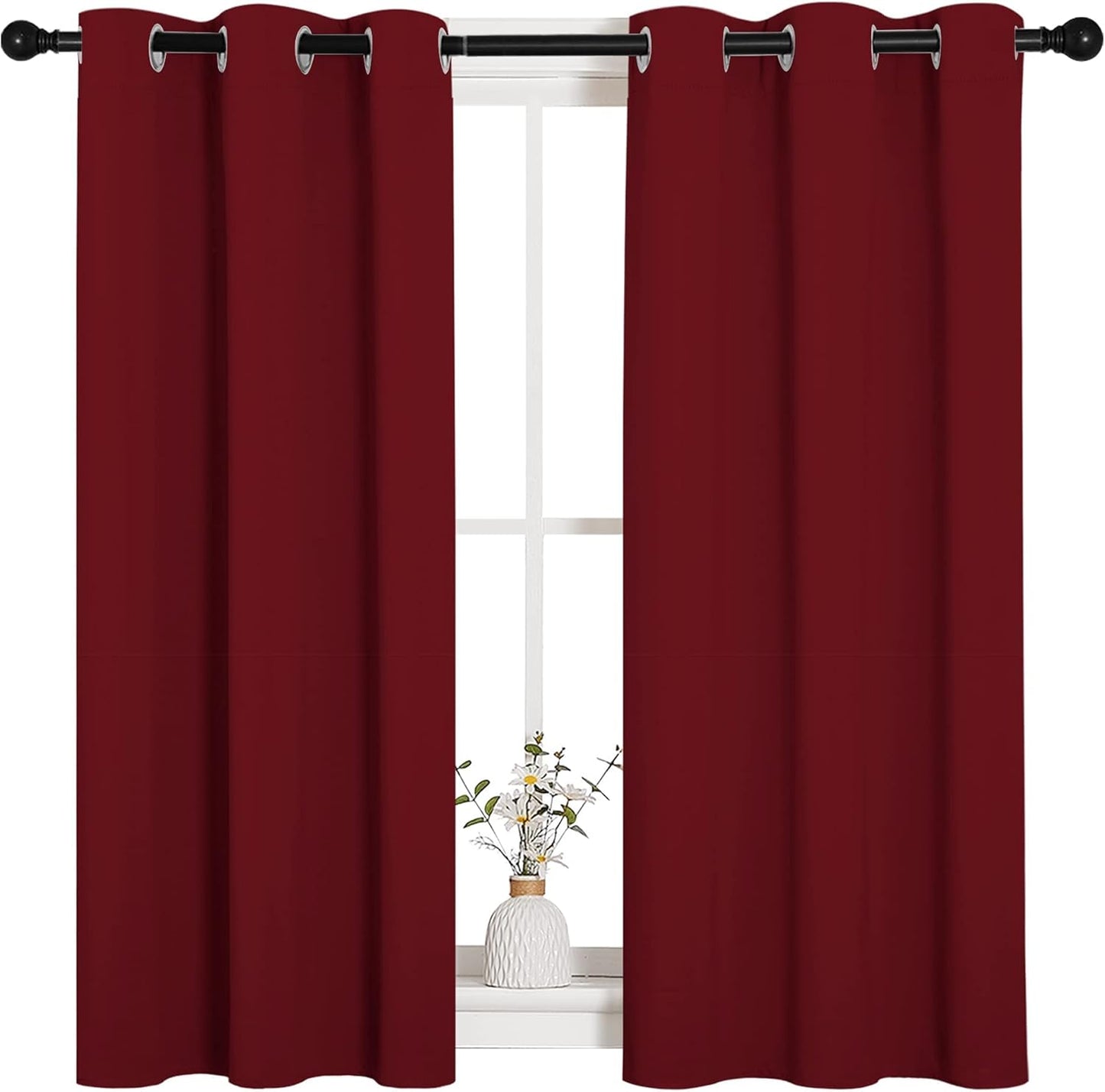 NICETOWN Halloween Pitch Black Solid Thermal Insulated Grommet Blackout Curtains/Drapes for Bedroom Window (2 Panels, 42 inches Wide by 63 inches Long, Black) - Colors A